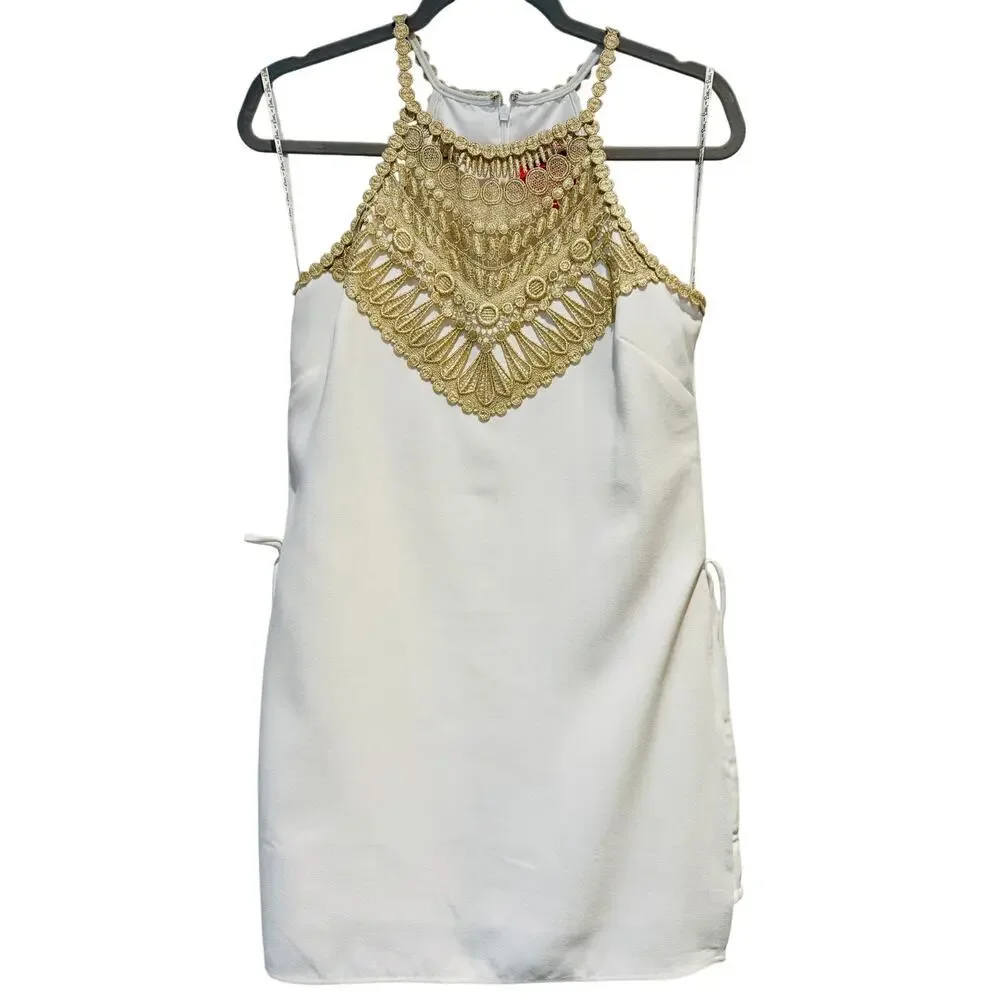 LILLY PULITZER Sz 2 Pearl White Gold Romper Side Ties Resort Wear Brunch | EUC